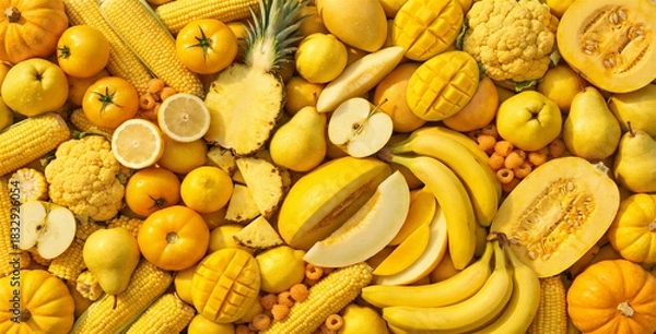 Obraz 黄色い野菜と果物 - Generative AI
