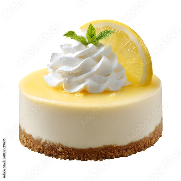 Obraz Lemon cheesecake with whipped cream isolated on transparent background