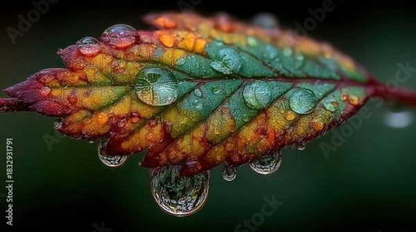 Obraz Colorful leaf with water droplets