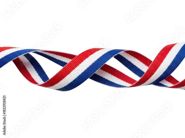 Obraz Red white and blue striped ribbon twisted in a wavy pattern, isolated on transparent background