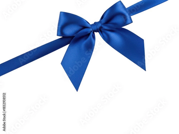 Obraz A vibrant royal blue satin ribbon tied into a perfect bow, diagonally positioned against a stark transparent background, ideal for gift wrapping and decoration accents