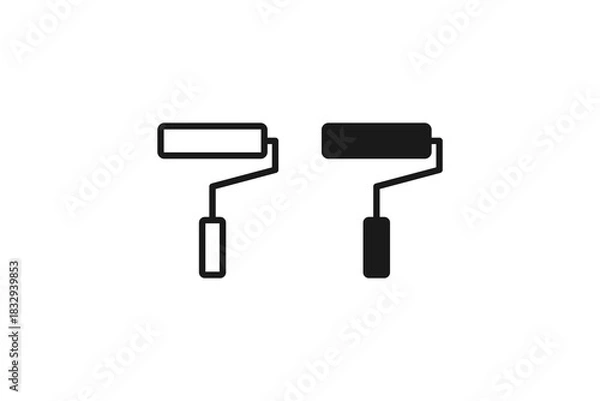 Obraz paint roller brush icon line and flat design
