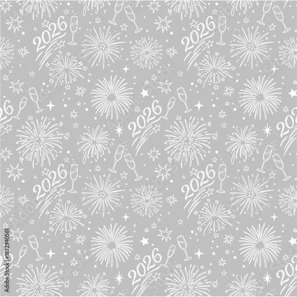 Obraz Silver Grey New Year 2026 Fireworks Pattern