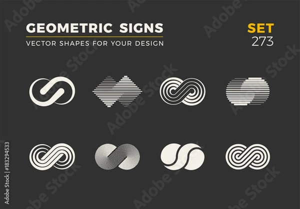 Fototapeta Set of eight minimalistic trendy shapes. Stylish vector logo emblems for Your design. Simple geometric signs collection.