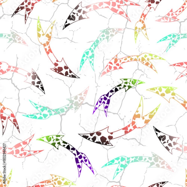 Obraz Colorful seamless arrows pattern on cracked white background. Abstract modern design for textiles, fashion, wallpapers, digital projects, sports branding and creative surface design.