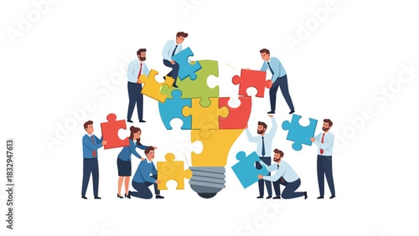 Fototapeta Teamwork Building Ideas Jigsaw Puzzle Light Bulb Concept