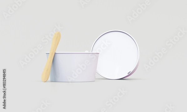 Obraz Isolated mockup 3D rendering white container with spoon
