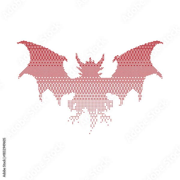 Fototapeta Halftone Dragon Silhouette Vector  Flying Dragon Dot Pattern Illustration art