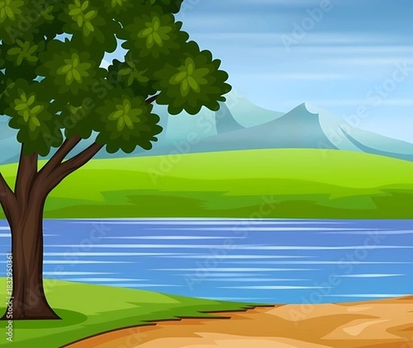 Obraz landscape with trees and river