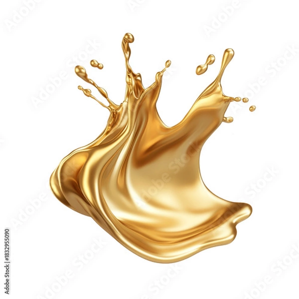 Obraz Dynamic golden liquid splash isolated on white background