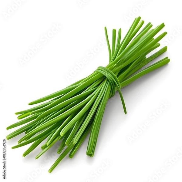 Obraz Fresh Chives Bunch Isolated on White Background