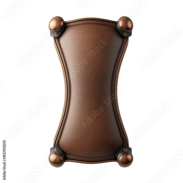 Obraz Elegant brown leather armrest with brass accents