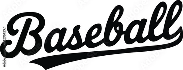 Fototapeta This stylish script typography design features the word "Baseball" in an elegant cursive font, combining a playful yet sophisticated aesthetic. Ideal for sports branding, apparel, and promotional mate