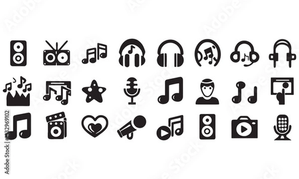 Fototapeta Music Icons Collection – Musical Instrument Symbols, Studio Tools & Sound Design Elements
