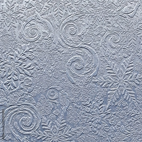 Obraz Silver winter texture featuring embossed snowflakes and swirling decorative patterns