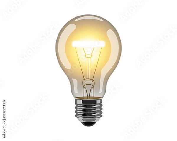 Obraz Bright glass light bulb with a glowing filament representing an idea or innovation, isolated on a white background