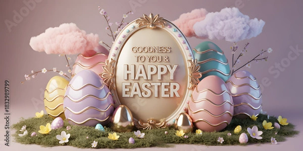 Fototapeta Elegant easter eggs and festive decorations create a joyful celebration