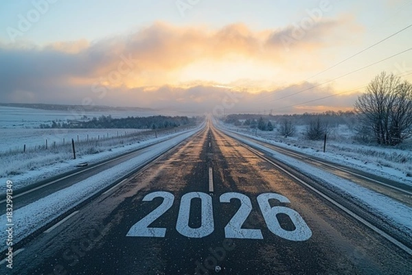 Obraz A cinematic wide shot of an endless highway stretching toward