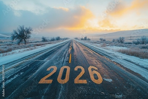 Obraz A cinematic wide shot of an endless highway stretching toward