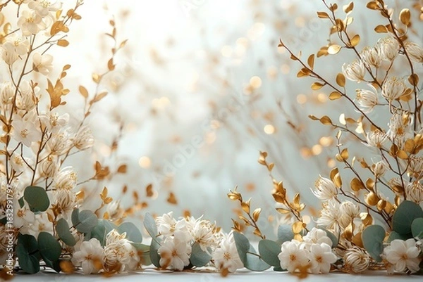 Obraz A clean editorial-style image of a thin floral border running