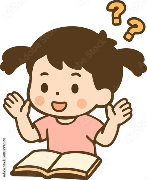 Fototapeta Confused Little Kid Questioning Minimalist