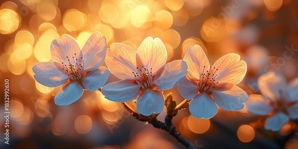 Obraz A close-up macro capture of cherry blossoms