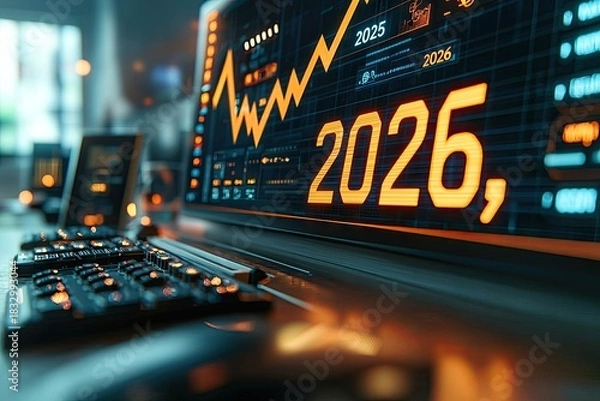 Obraz A digital progress bar transitioning from 2025 to 2026