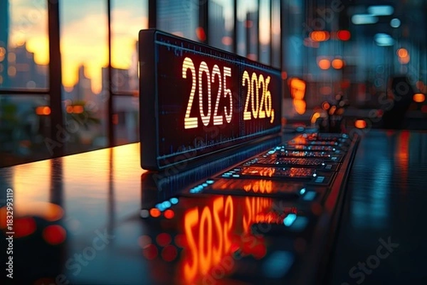 Obraz A digital progress bar transitioning from 2025 to 2026