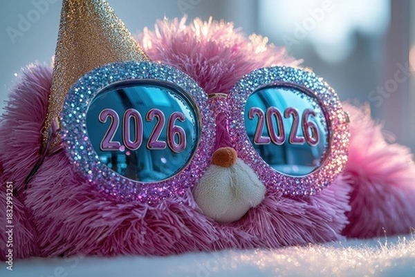 Obraz A close-up product photo of quirky oversized 2026 party glasses