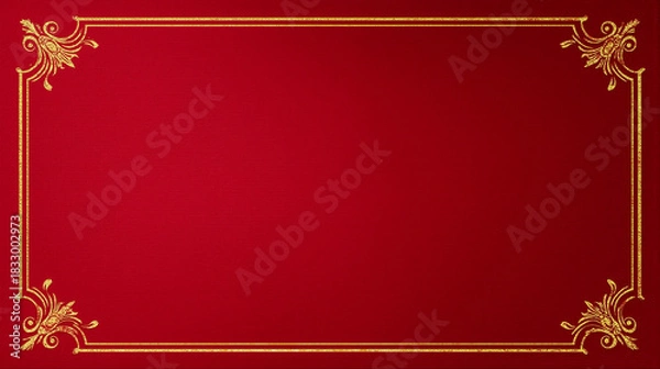 Obraz エレガントな金色の装飾枠と質感のある赤い背景の高級感あふれるフレーム
