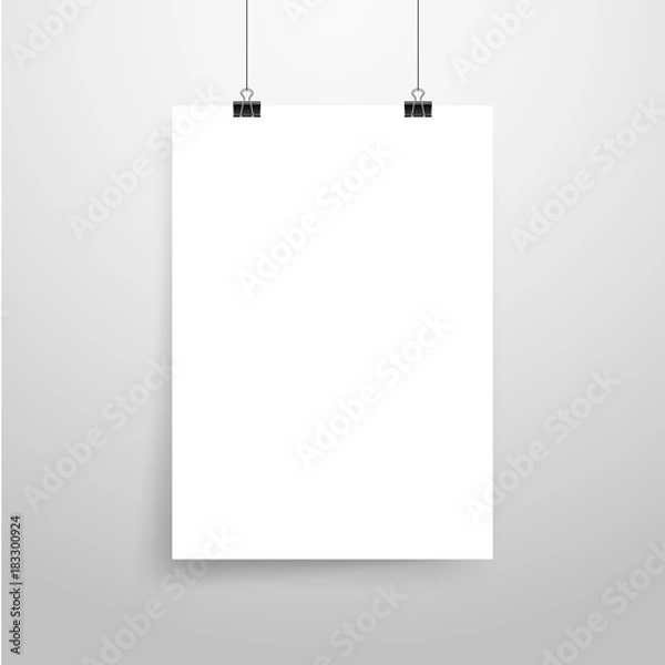 Fototapeta Mock-Up Realistic White Poster Hanging. Empty White Vector Poster Template.