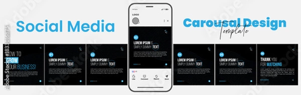 Obraz Carousel template for social media post with cellphone or mobile phone Editable mockup. Microblog Clean modern and gradient design for Instagram and LinkedIn, clean, modern, minimal, design.