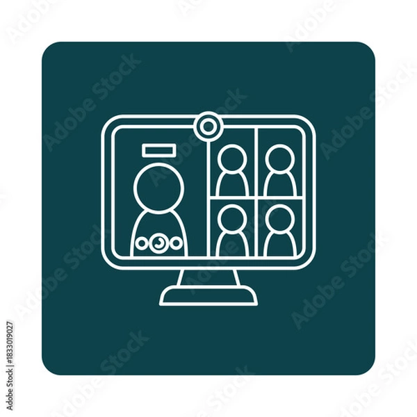 Obraz Computer screen showing a video conference call with multiple participants isolated on transparent background