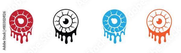 Fototapeta Spooky halloween eyeballs dripping blood with cracked iris. Cartoon Halloween eyeball. Halloween human or zombie eye icon, element for design. Vector stock illustration, isolated element. 