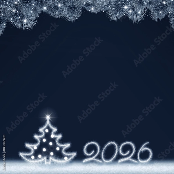 Obraz Christmas tree with lights isolated on dark night background.