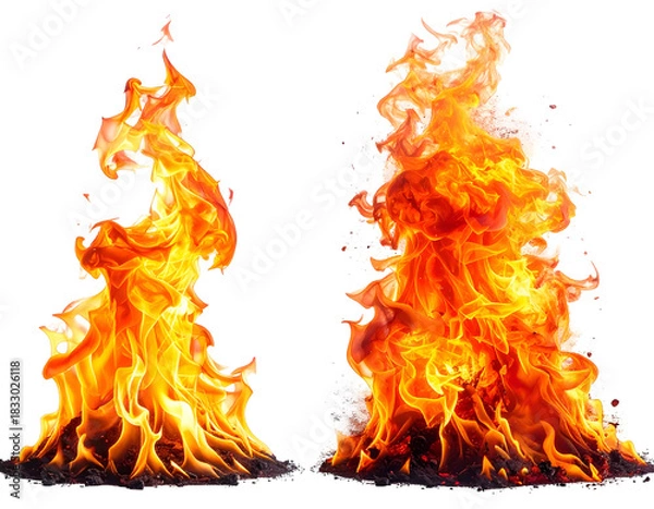 Obraz Vibrant orange-red flames, two distinct bursts burning intensely