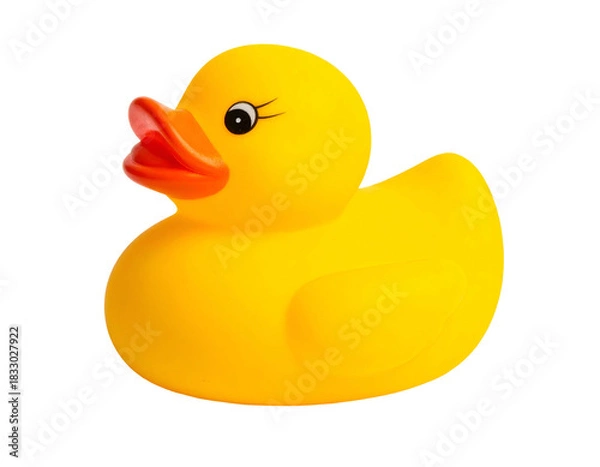 Obraz Bright yellow bath toy duck with orange beak and black eyes