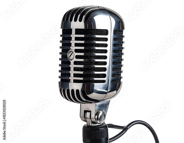 Obraz Classic chrome microphone with a black background, studio style