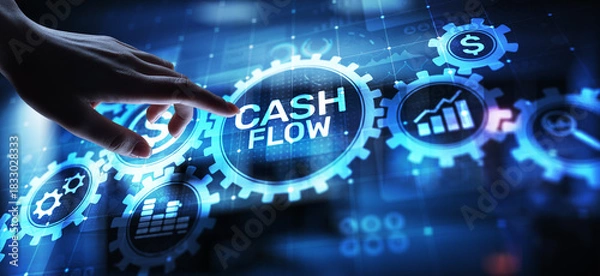 Fototapeta Cash flow button on virtual screen. Business Tehcnology concept.