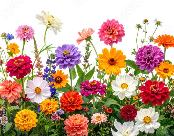 Obraz Close-up of many colorful, diverse flowers against a black background