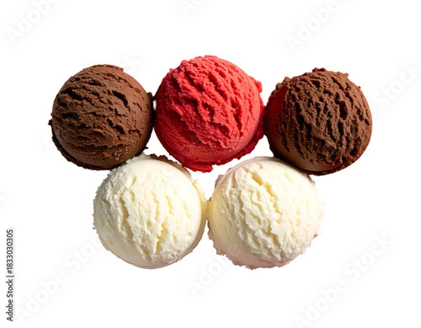 Obraz Five scoops of chocolate, red, and vanilla frozen dessert
