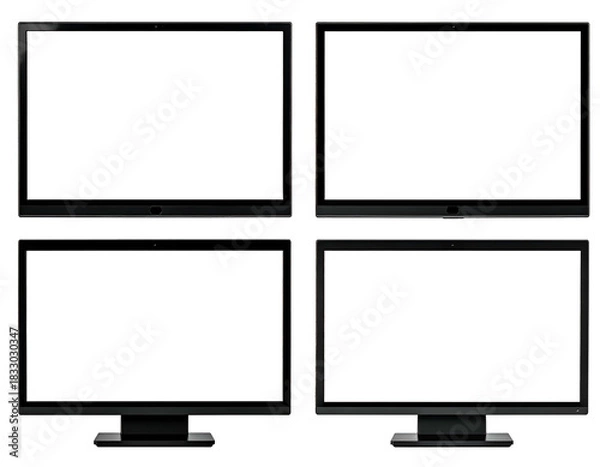 Obraz Four black monitors with white blank screens in a 2x2 grid