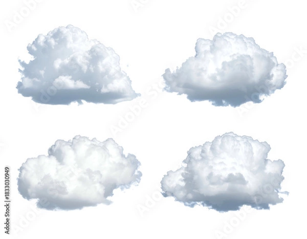 Obraz Four isolated fluffy white clouds against a plain dark background