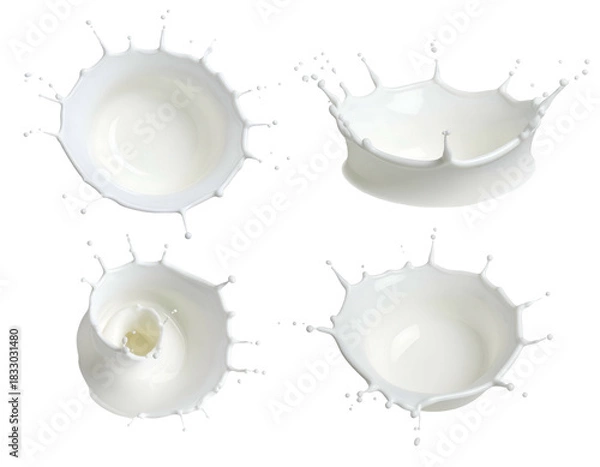 Obraz Four white liquid splashes, crown-like, dynamically frozen on black