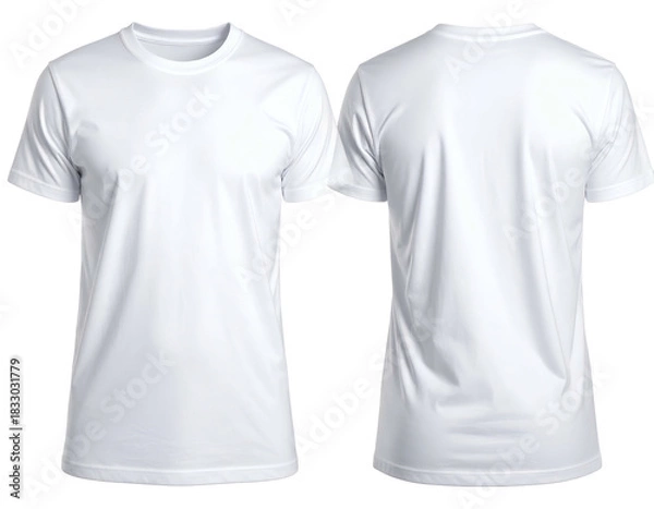 Obraz Front and back views of two clean, simple white t-shirts on black