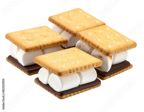 Obraz Golden crackers, soft marshmallows, and melted chocolate sandwiches