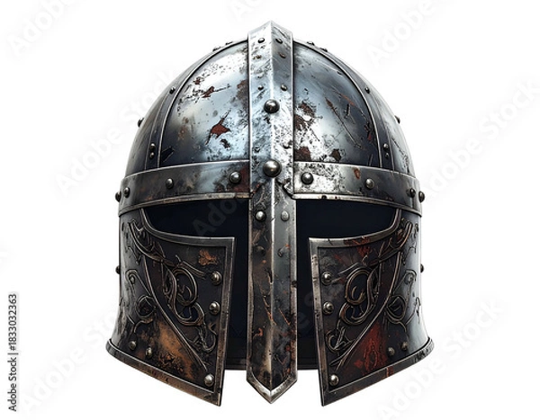 Obraz Gritty, metallic, old warrior's helmet with decorative designs
