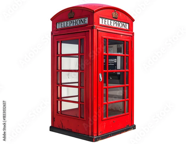 Obraz Iconic red public call box, distinct crown detail, isolated