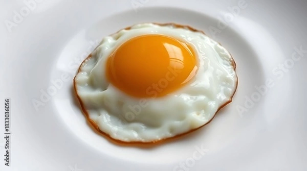 Obraz Ultra-realistic, a meticulously rendered image of a perfectly cooked sunny-side-up egg, its bright yellow yolk centered and glistening, on a plain white plate