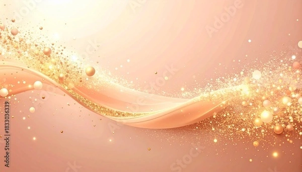 Obraz Glamorous and elegant abstract background featuring a dynamic wave of golden glitter and sparkling particles on a soft pink peach backdrop